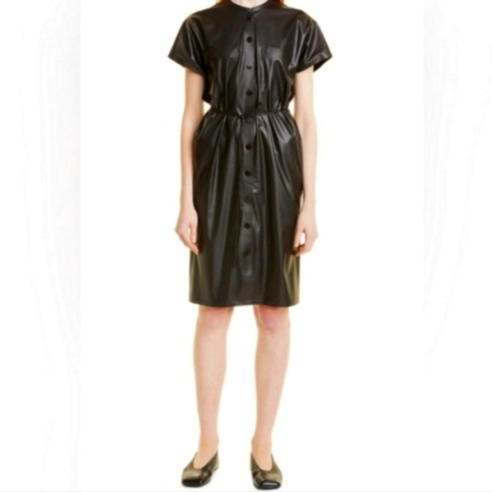 Theory Black Faux Leather Midi Dress